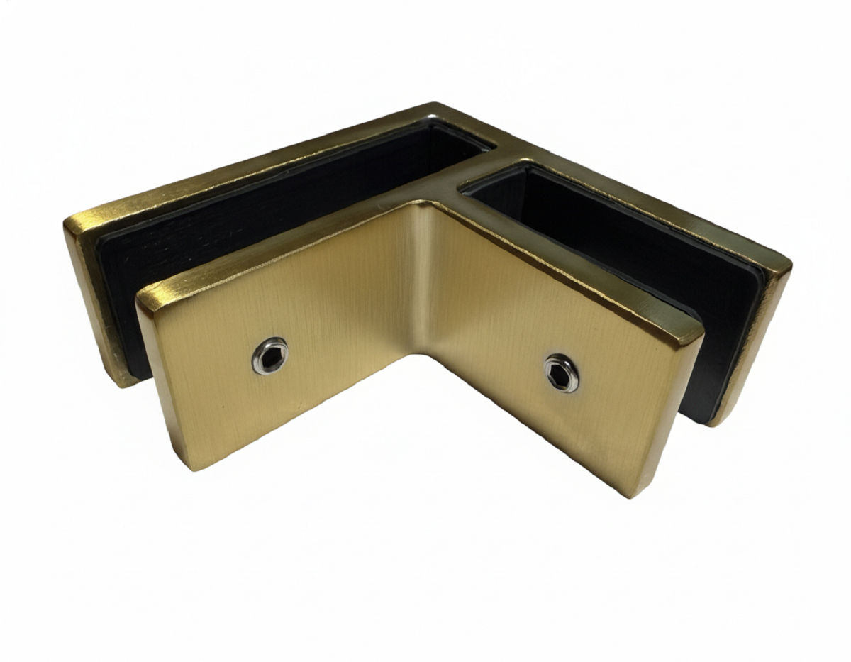 Glass Clamp - 90 Degree Corner - Brushed Gold